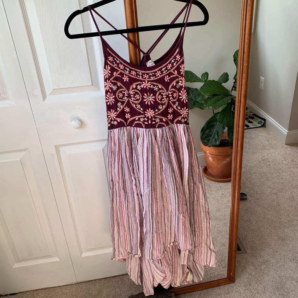 Free people embroidered floral pink dress